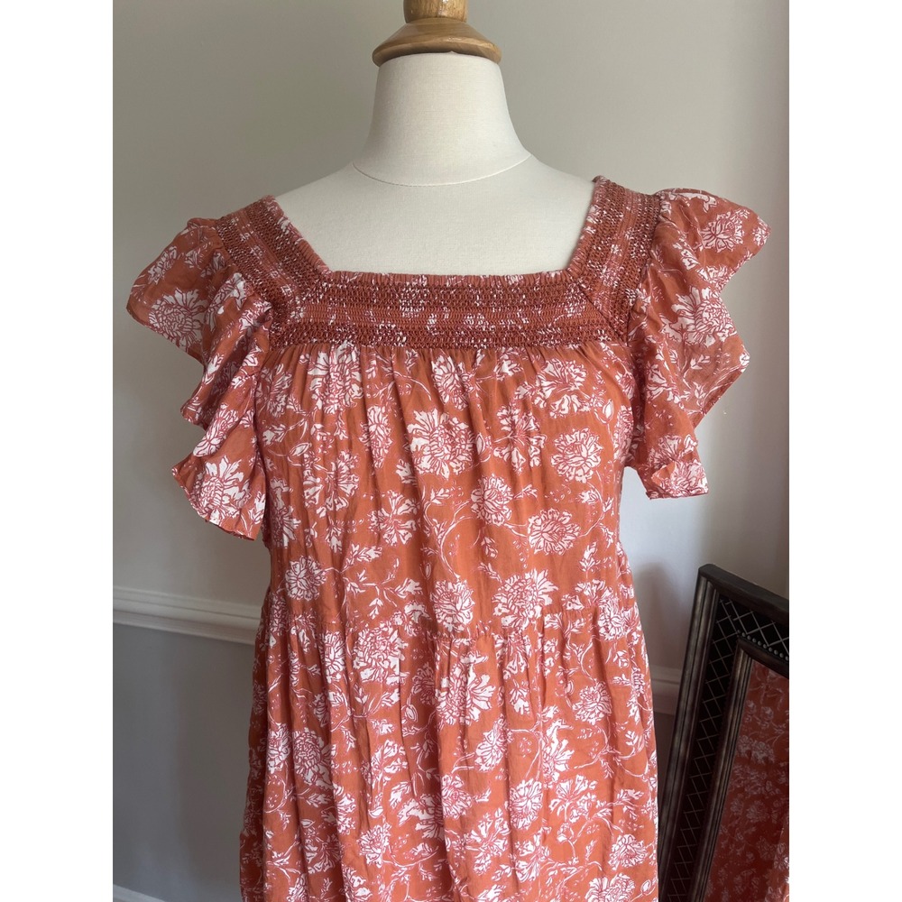 Free People Bonita Tiered Midi Dress Size Small Terracotta Floral 100% Cotton - Picture 4 of 13